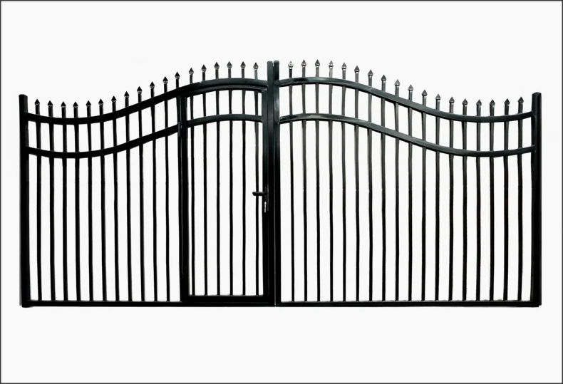 Dual Swing Driveway Gate with Built-In Pedestrian Door - Spearhead Style