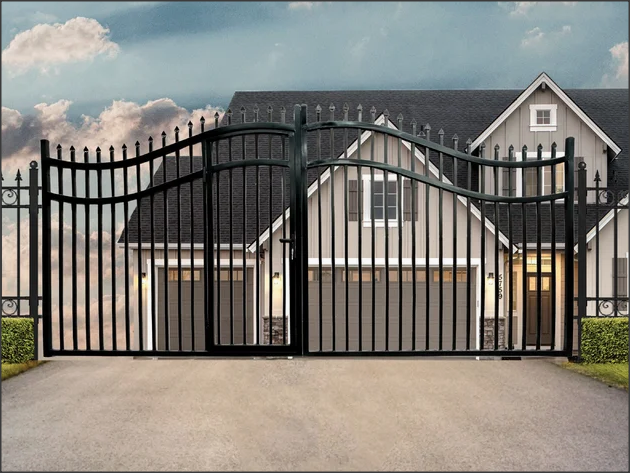 Dual Swing Driveway Gate with Built-In Pedestrian Door - Spearhead Style