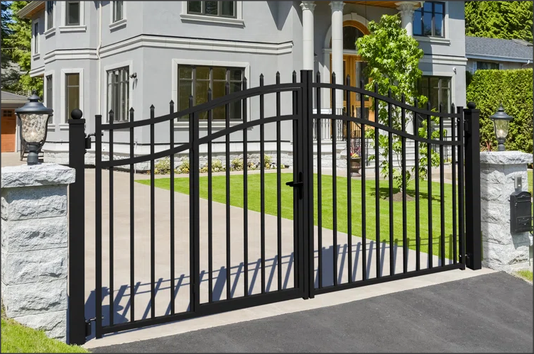 Dual Swing Driveway Gate with Built-In Pedestrian Door - Spearhead Style