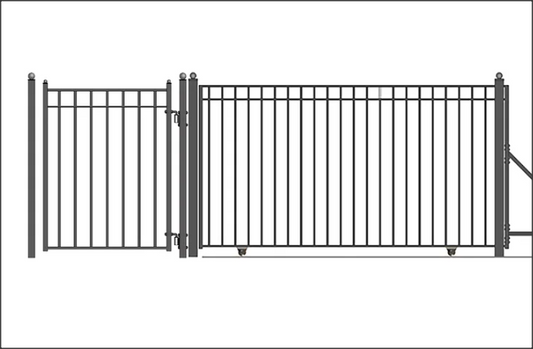 Single  Driveway Gate with Pedestrian Gate  Flat Framed  Style
